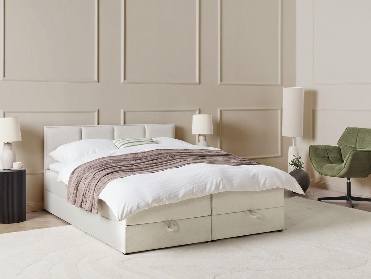 BOXSPRINGBETT mit Stauraum 160/200 cm Stoff Cremeweiß Baronet - Creme, Textil (160/200cm) - Beliani