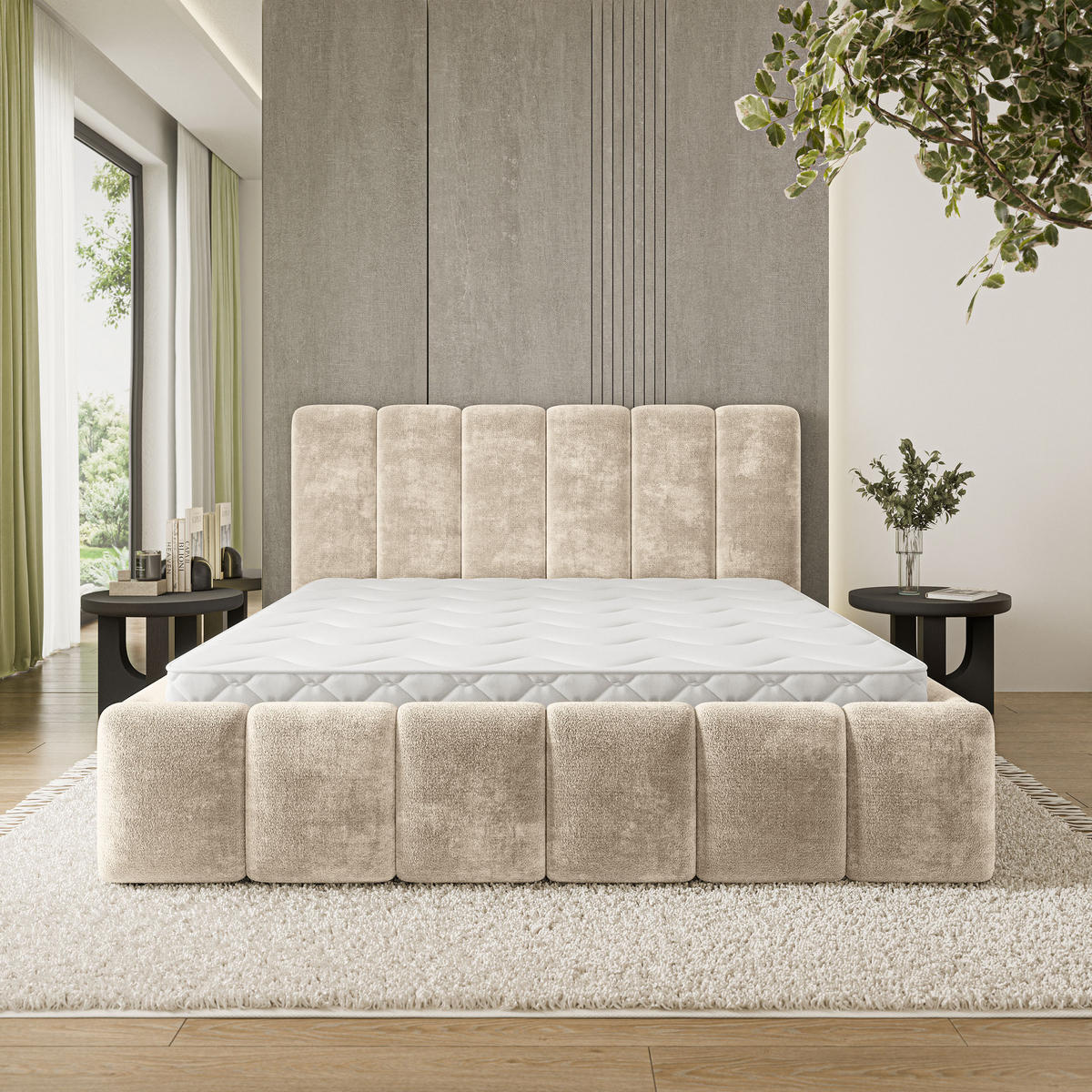 POLSTERBETT ATTORA LM 180x200 cm mit Bettkästen - Creme - Creme, Holz (180/200cm) - MASSENO