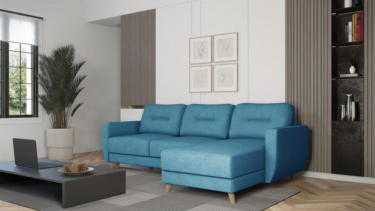 ECKSOFA Marlies In Opera Velvet - Blau, Holzwerkstoff/Textil (233/140cm) - Fun Möbel