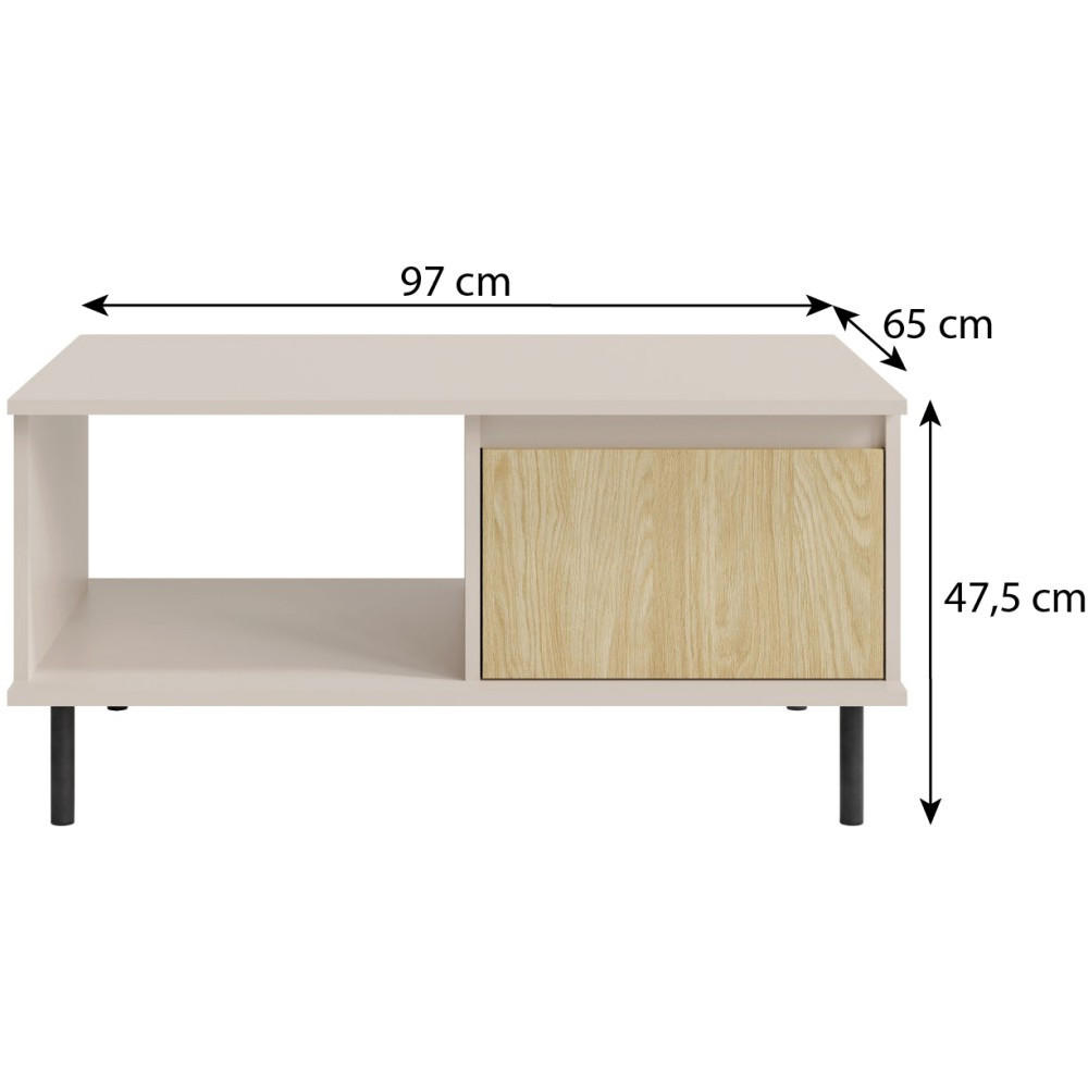 COUCHTISCH Monako mit 1 Schublade, Beige Sand - Eichefarben/Beige, Holzwerkstoff/Metall (65/97/47cm) - Beautysofa