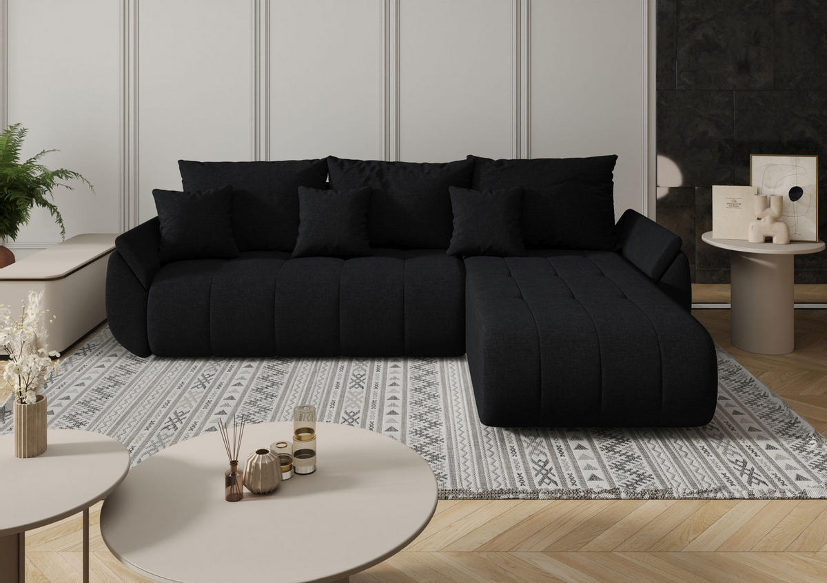 ECKSOFA mit Schlaffunktion TOKYO Wind 99 - Schwarz, Textil (280/185cm) - Bedante