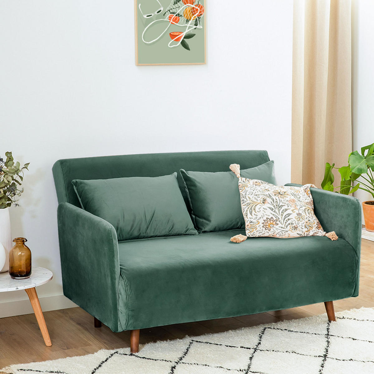 BETTSOFA - Waldgrün - Waldgrün, Textil (132/80/88cm) - Drawer