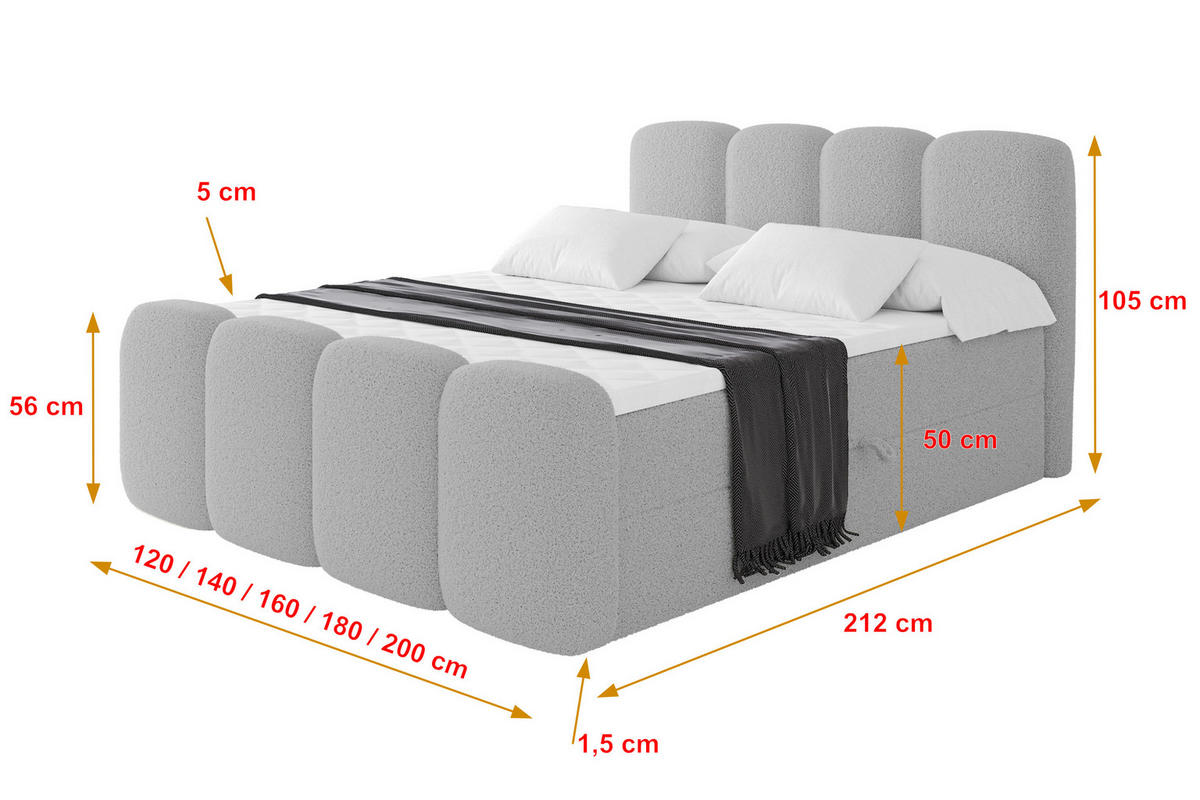 BOXBETT mit Matratze H4 - NINA-Z - 140x200 cm Hellgrau - Hellgrau, Holzwerkstoff (140/200cm) - ALTDECOR