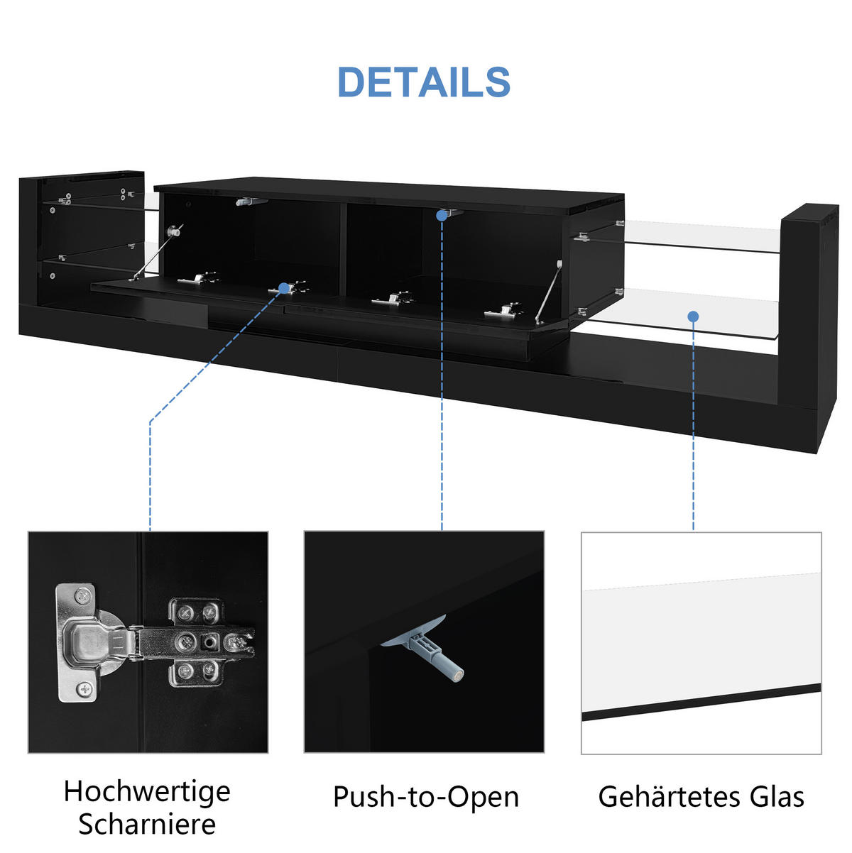 LOWBOARD 181/38/38 cm Schwarz aus Spanplatte mit LED-Beleuchtung - Schwarz, Holzwerkstoff (38/38/181cm) - OKMYHOME