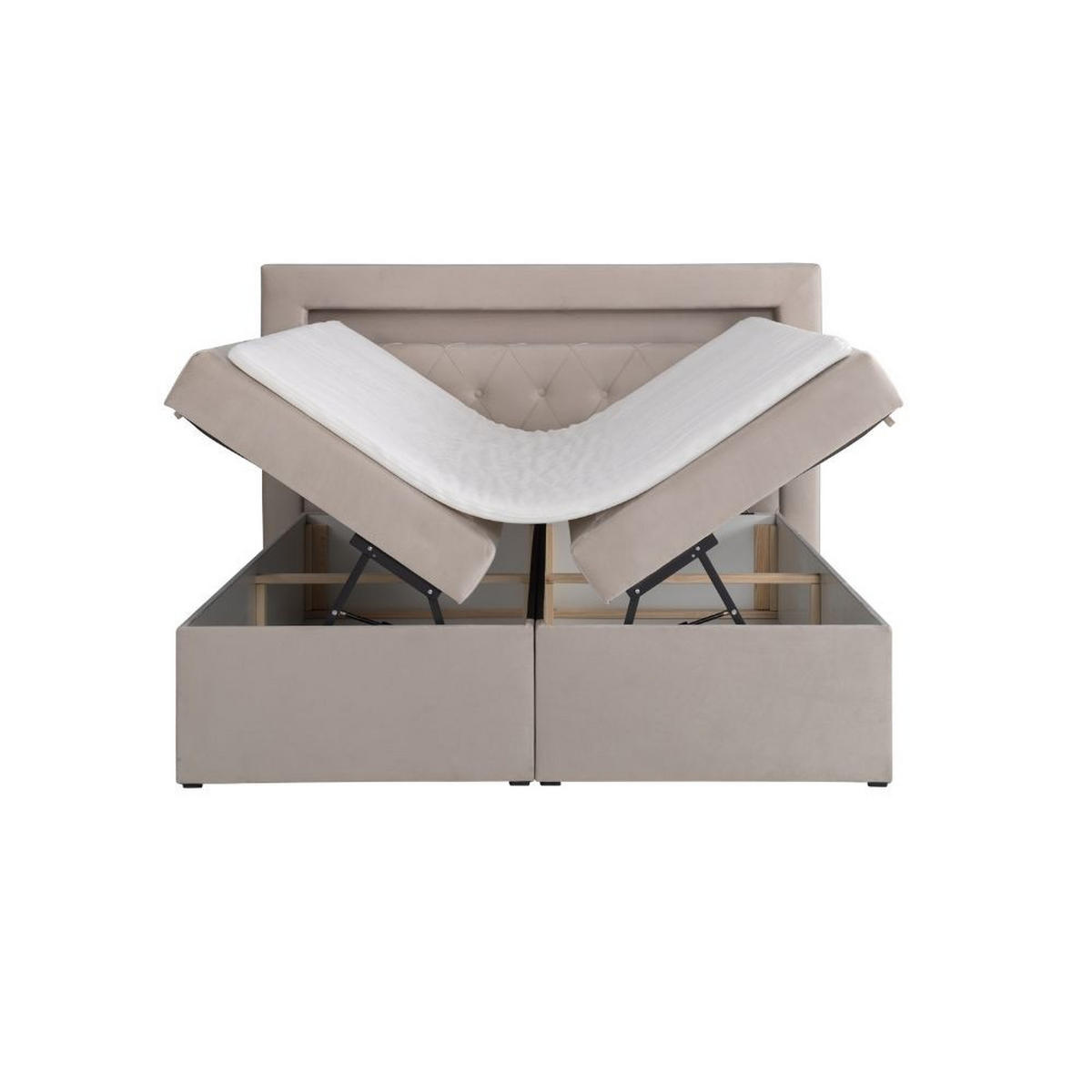 BOXBETT Lui Gold mit Bonnelmatratze, Topper, LED-Beleuchtung, 200x200, Beige - Beige, Holzwerkstoff/Kunststoff (200/200cm) - AN-Moebel 4u