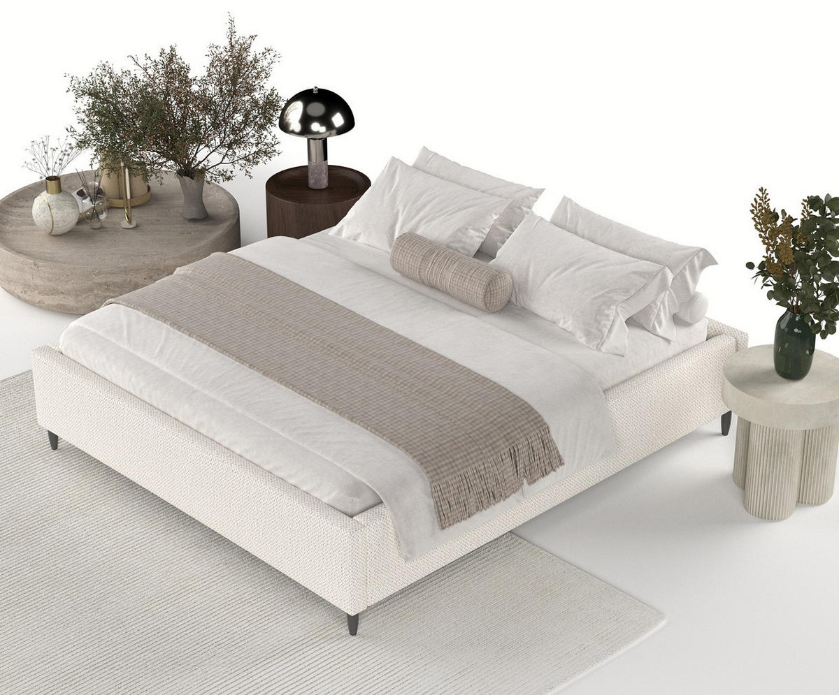 POLSTERBETT Larch Creme 140/200 cm im Chenille-Stoff - Creme/Schwarz, Holz/Holzwerkstoff (140/200cm) - Maison de Reve