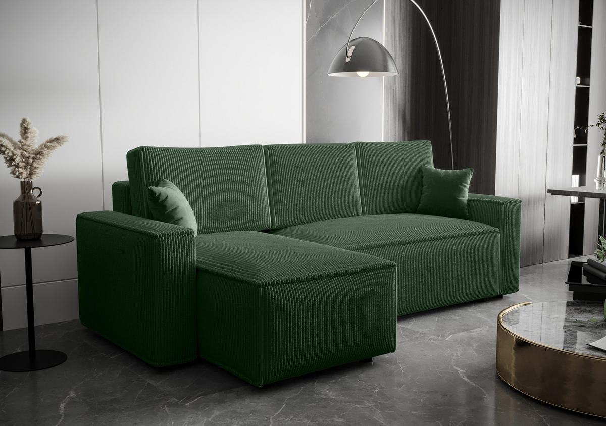 ECKSOFA L AMBRO Poso 14 Links mit Schlaffunktion - Grün, Textil (232/143cm) - Bedante