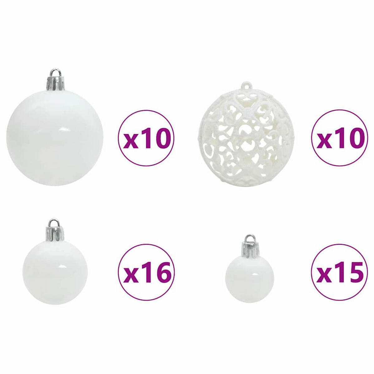 WEIHNACHTSKUGELSET 120 -teilig Weiß Kunststoff - Weiß, Kunststoff (6/27/6cm) - vidaXL