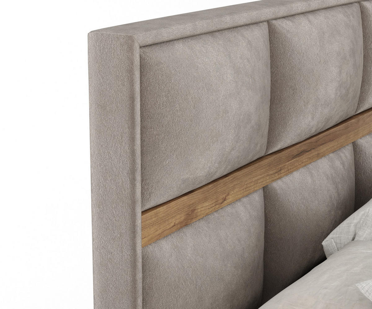 BOXSPRINGBETT Soto Taupe 200/200 cm mit Latex-Topper - Taupe/Silberfarben, Holz/Holzwerkstoff (200/200cm) - Maison de Reve