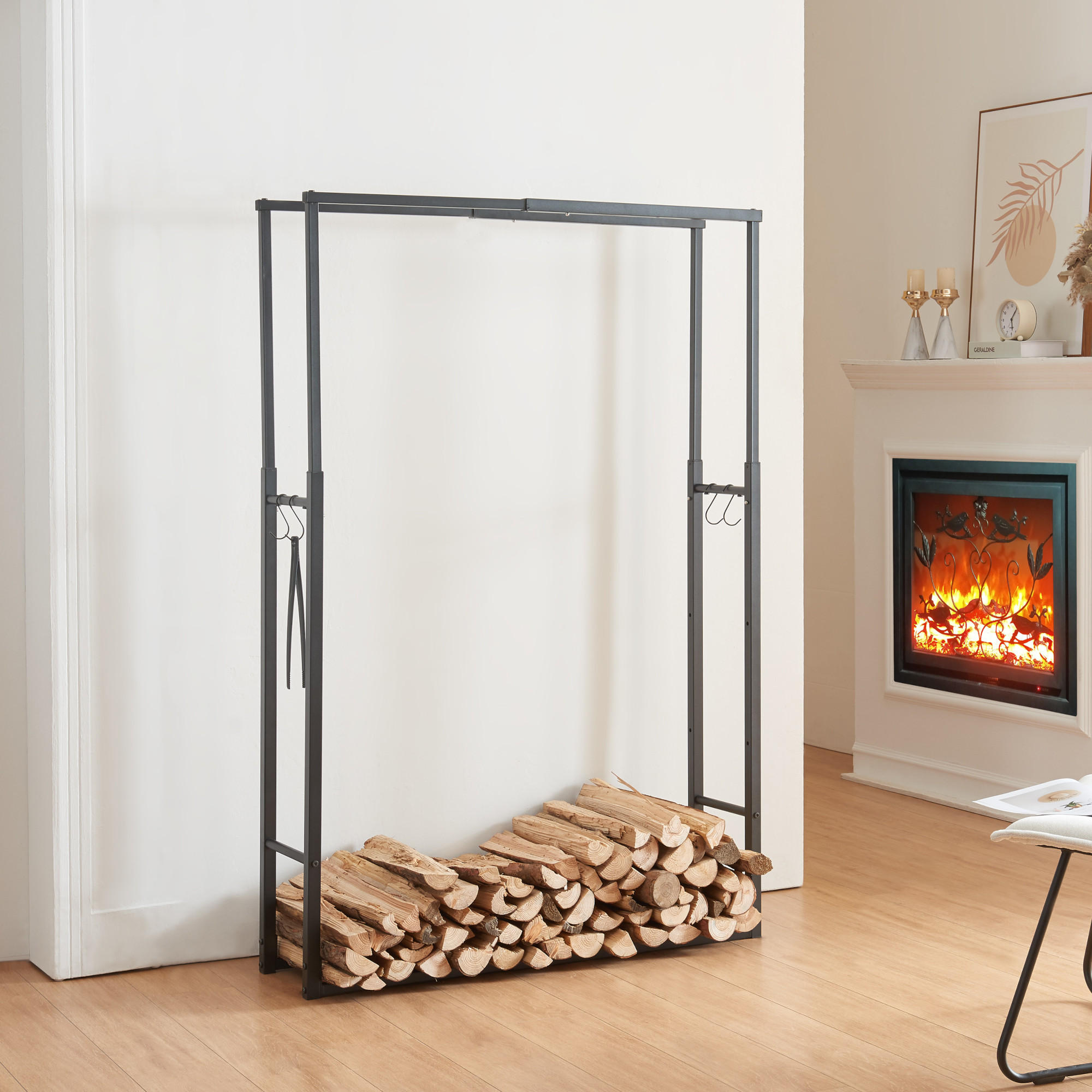 KAMINHOLZREGAL Kasan - Schwarz, Metall (65/150/25cm) - [en.casa]