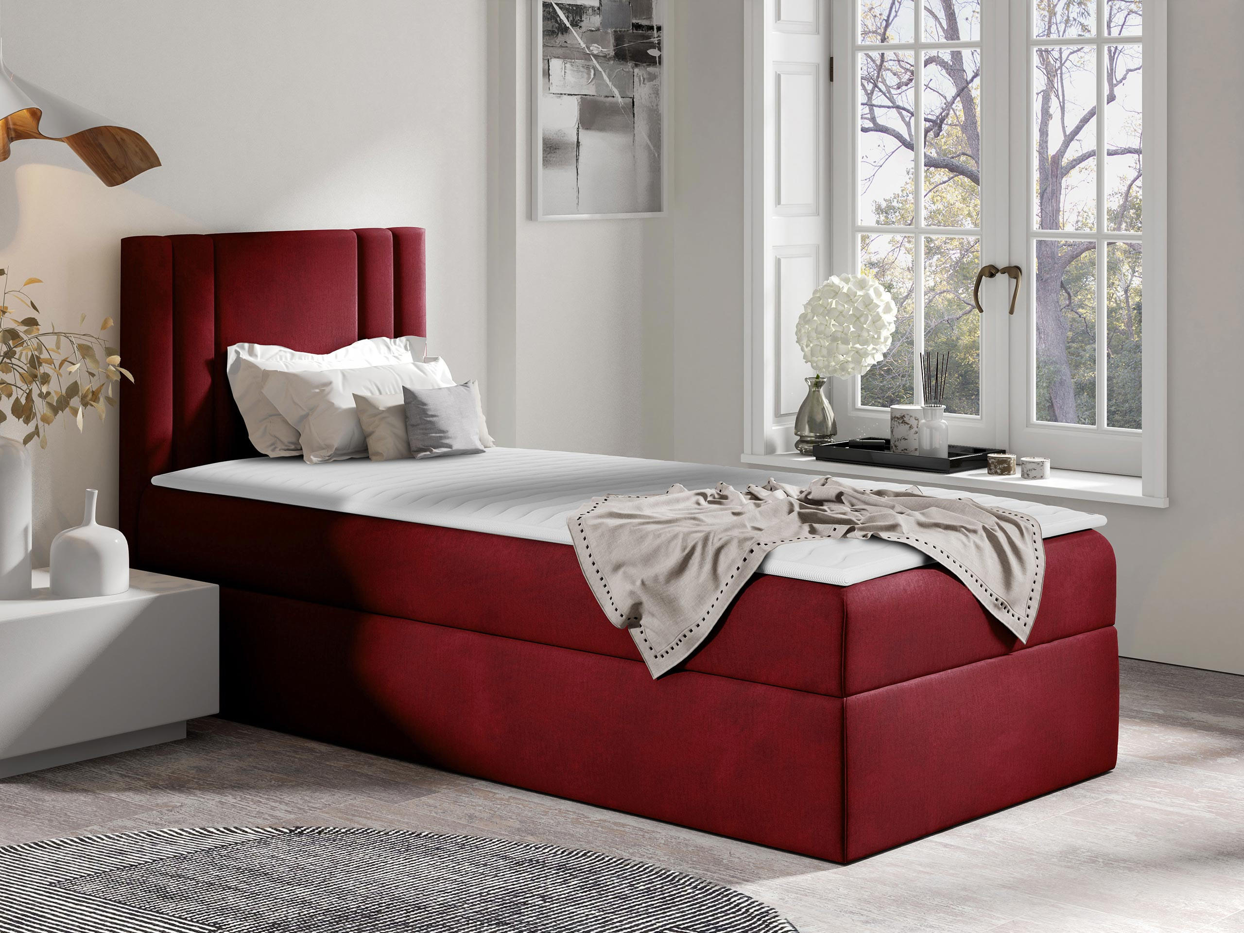 BOXBETT Carmen Mini, Seite zum Öffnen des Bettkastens: Links - Dunkelrot, Holz (80/200cm) - MIRJAN24
