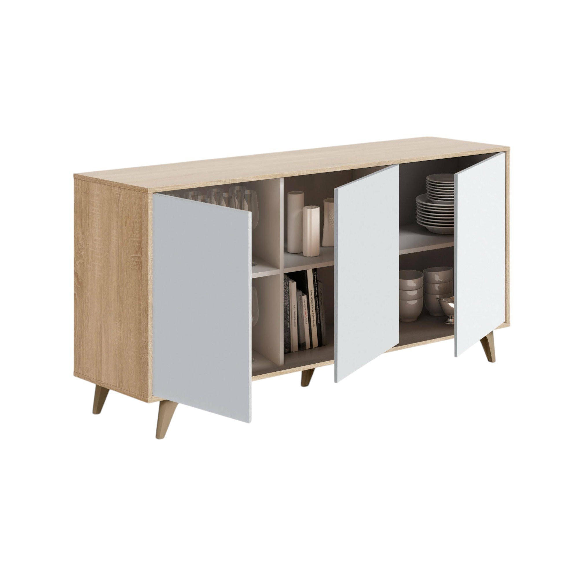 KOMMODE Eiche, Weiß 41/154/75 cm - Braun, Holzwerkstoff (154/75/41cm) - DMORA