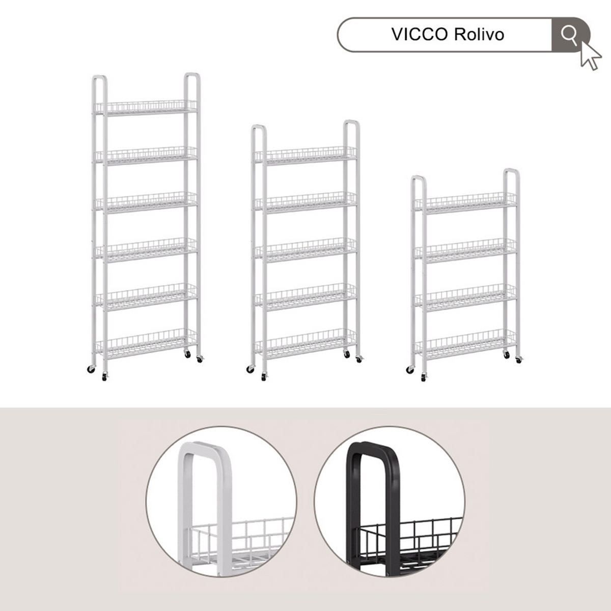 ROLLREGAL Rolivo Schwarz 58 x 15 cm mit 4 Fächern - Schwarz, Metall (58/103.5/15cm) - Vicco