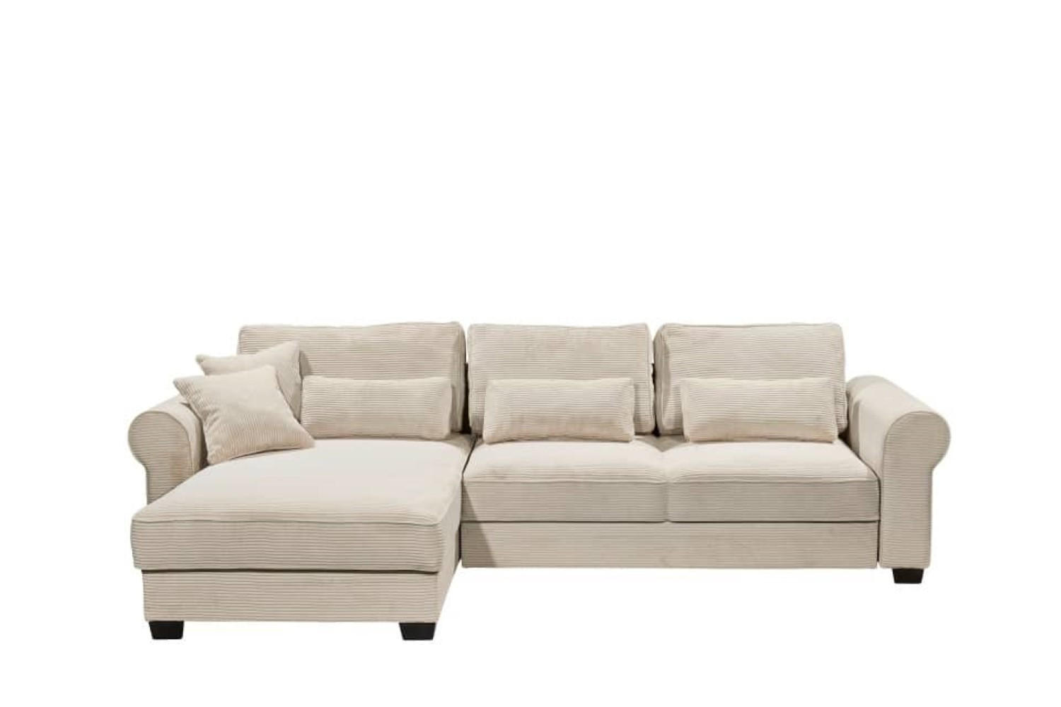 ECKSOFA beidseitig montierbar, Schlaffunktion mit Bettkasten und Nosagfederung in Breitcord - Beige/Schwarz, Textil (318/197cm) - ed exciting design