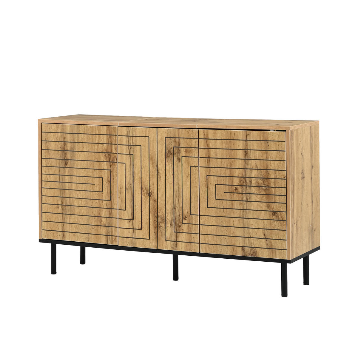 PŘÍBORNÍK Přírodní s vlnkovými dvířky, 120 × 35 × 68 cm - přírodní, kompozitní dřevo (120/68/35cm) - Urban Meuble