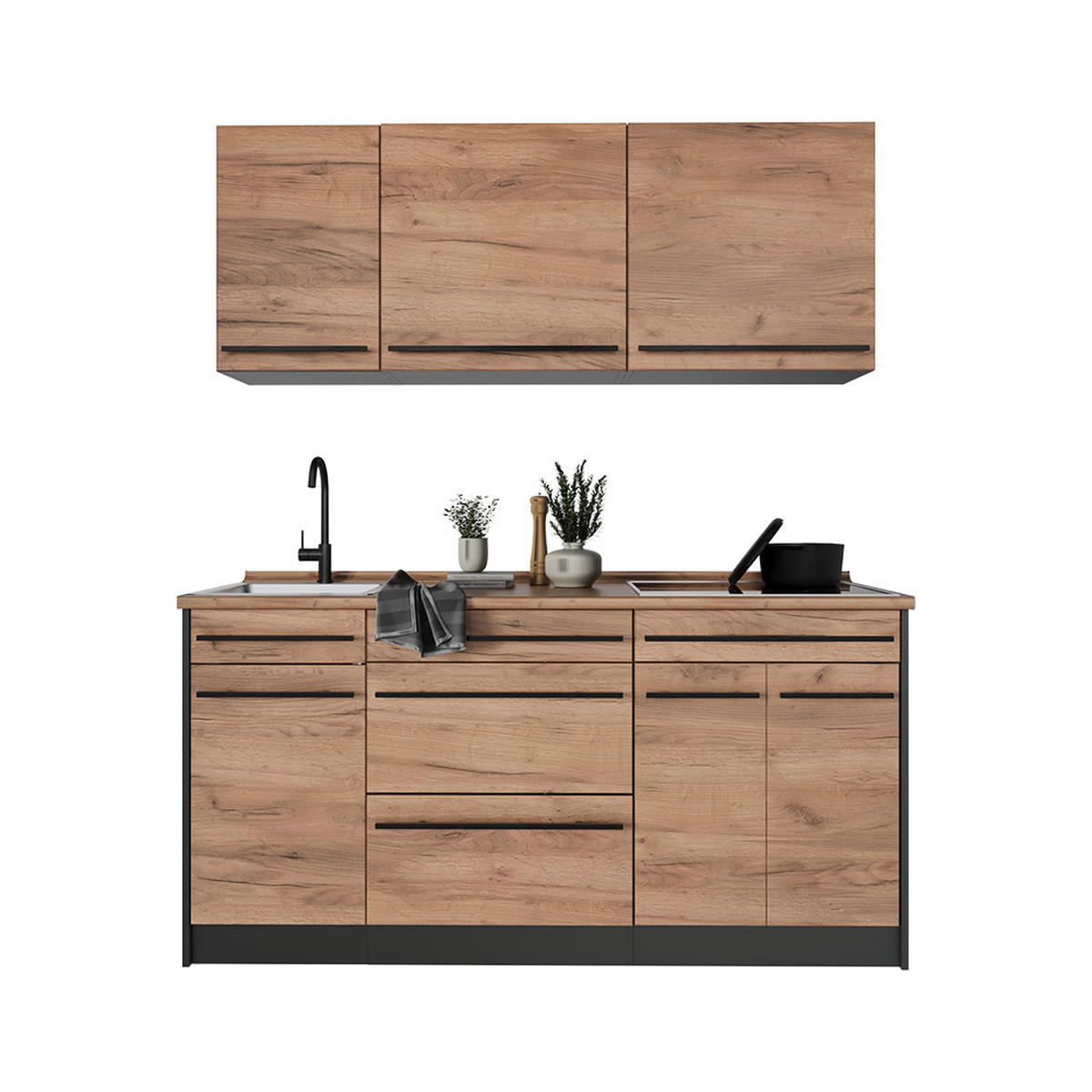 SINGLEKÜCHE R-Line, Goldkraft Eiche/Anthrazit, 160 cm Arbeitsplatte Goldkraft Eiche - Honigeiche/Anthrazit, Holzwerkstoff (160/81.6/60cm) - Vicco