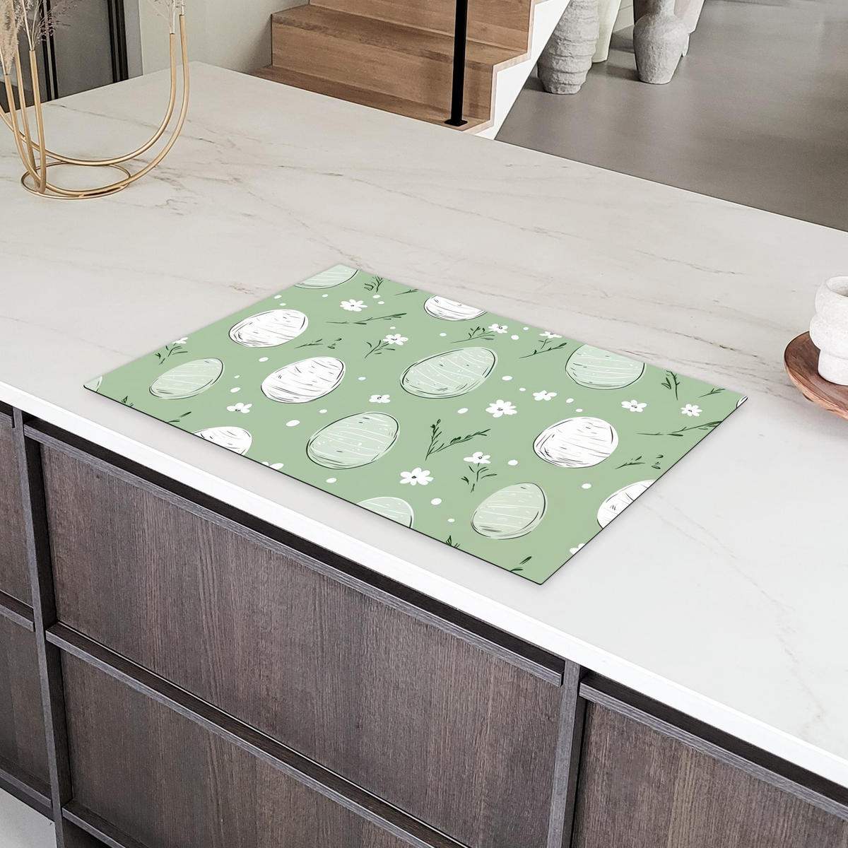 HERDABDECKPLATTE Grün - Eier - Muster Induktionsschutz 81.6x52.7 cm - Waldgrün, Kunststoff (81.6/52.7/0.2cm) - MuchoWow