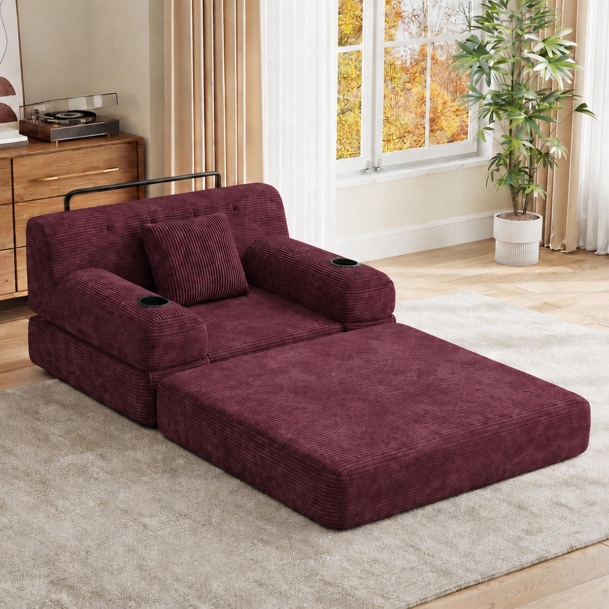 SCHLAFSESSEL Cord komprimiert, DE-42543, Weinrot - Weinrot, Metall (107/81/80cm) - ComfortXL