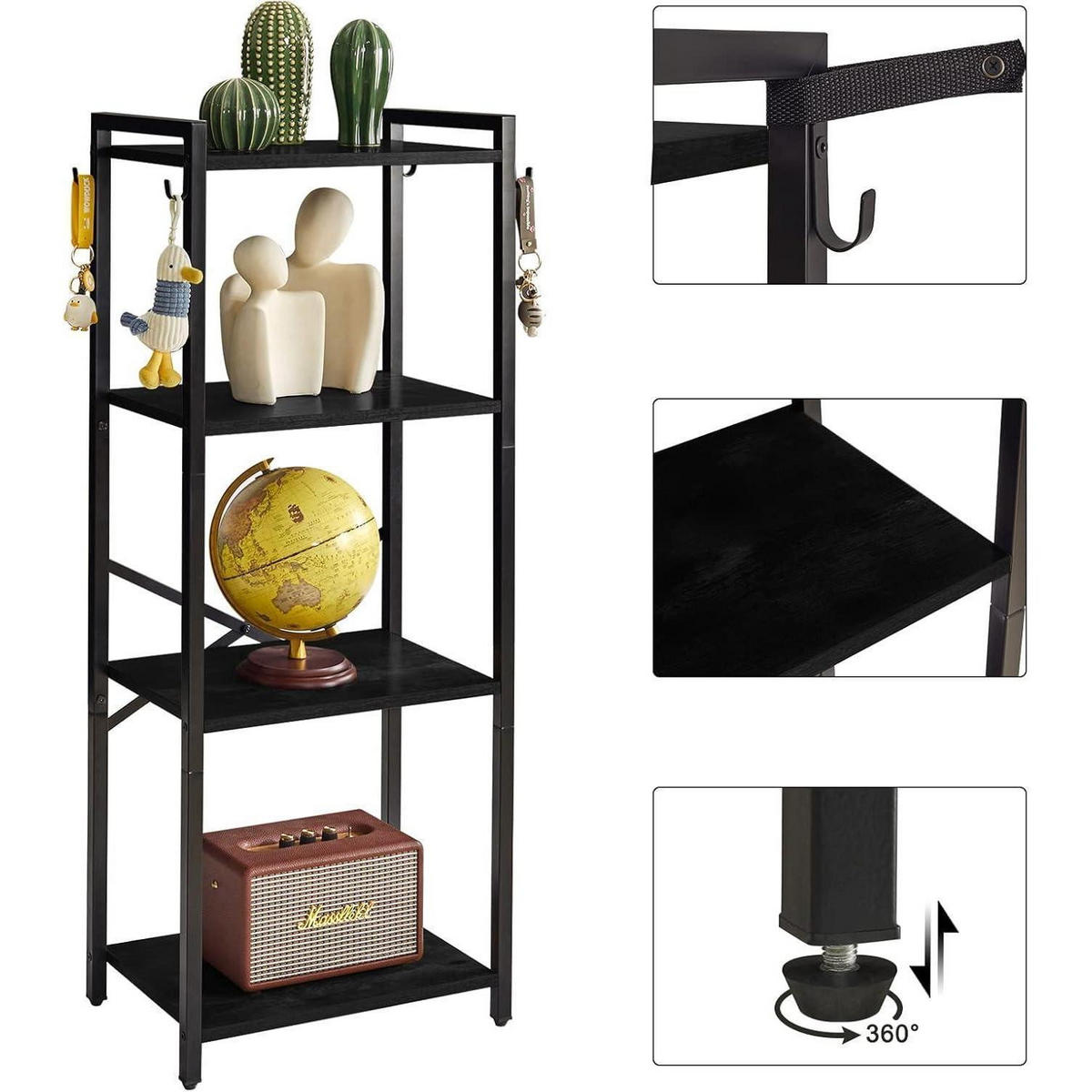 BÜCHERREGAL 4-stöckig Schwarz 43 x 29 x 112 cm - Schwarz, Metall (29/112/43cm)