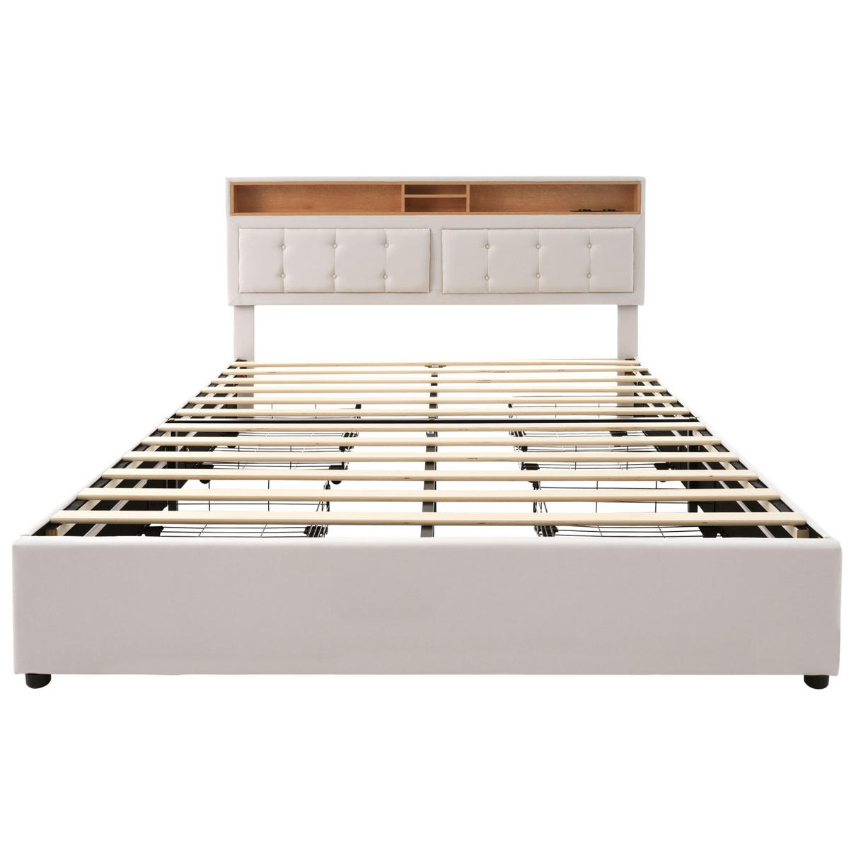 POLSTERBETT 160/200 cm mit 4 Schubladen, USB/Type-C & höhenverstellbarem Kopfteil, Beige - Beige, Textil (160/200cm) - Redom