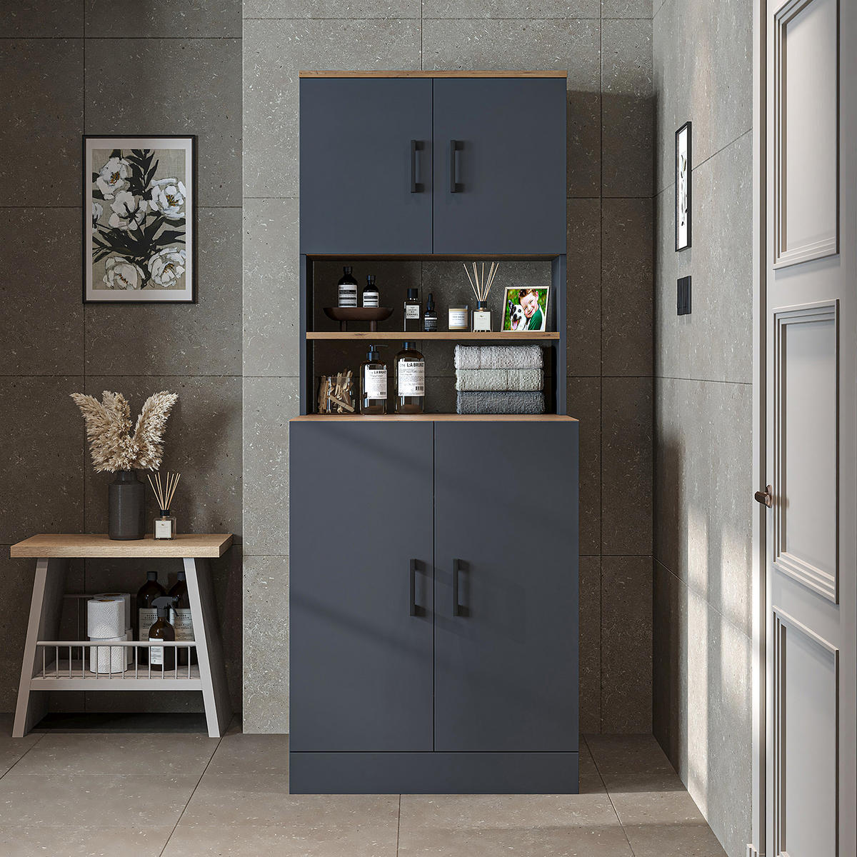 WASCHMASCHINENSCHRANK Atlantic I 70cm Breit, 180cm Hoch - Anthrazit, Holzwerkstoff (70/180/69cm)