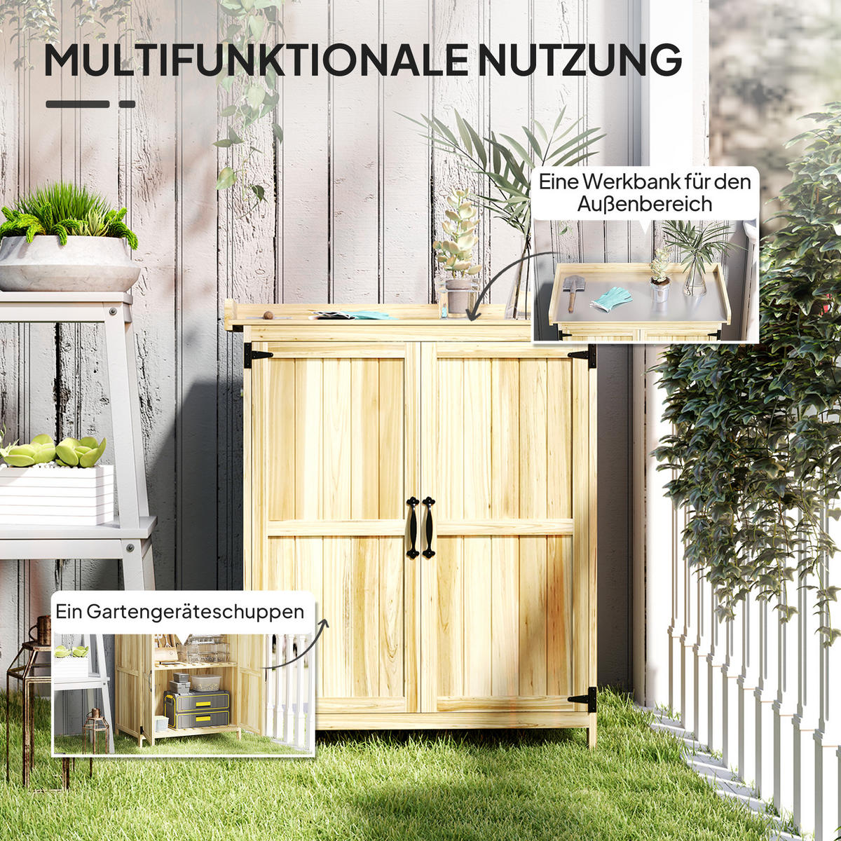 GARTENSCHRANK DE-09263 Naturholz - Naturfarben, Holz (43/88/74cm) - ComfortXL