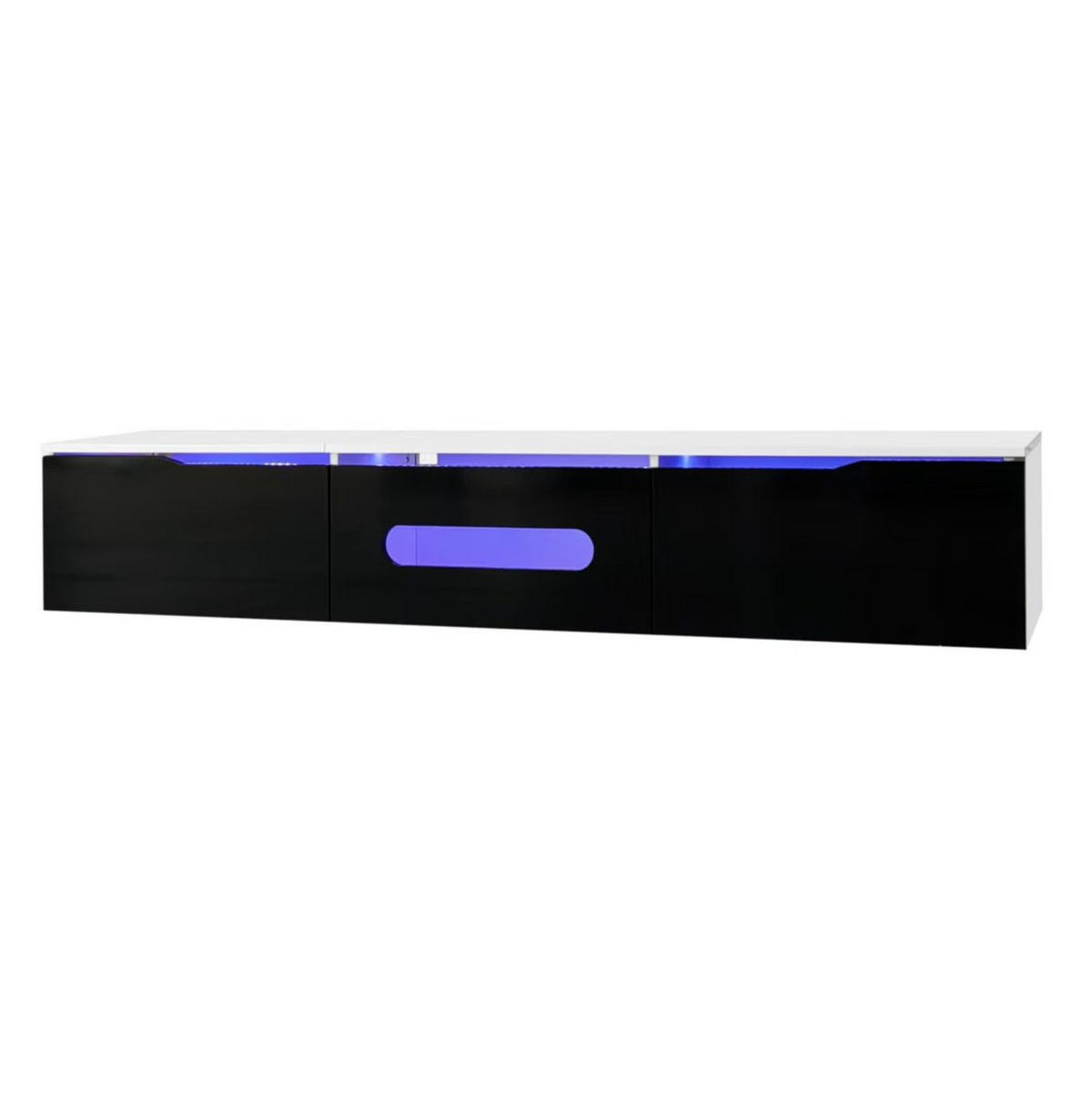 LOWBOARD 180/35/30 cm in Schwarz-Weiß mit LED-Beleuchtung und 3 Türen - Schwarz, Holzwerkstoff (180/30/35cm) - Flora Grace