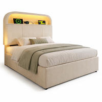 POLSTERBETT 90/200 cm in Beige mit Bettkasten, LED und USB aus Samt - Beige, Holzwerkstoff/Textil (90/200cm) - STILVORA