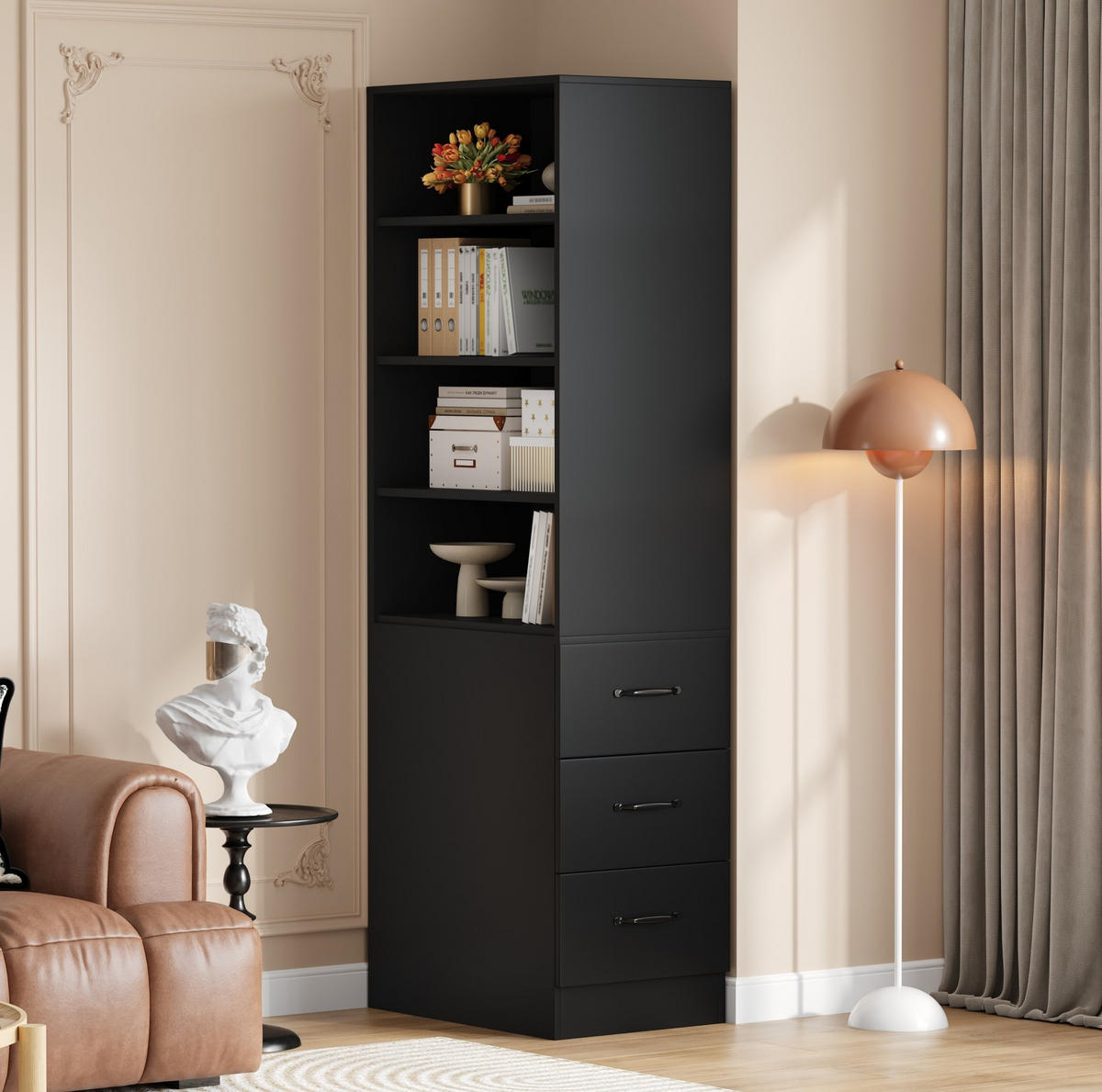 ORGANIZÉRY do kuchynských skriniek z drevotriesky, 60/38/180 cm čierny, s bočnými zásuvkami - čierna, kompozitné drevo (60/180/38cm) - BEAOK