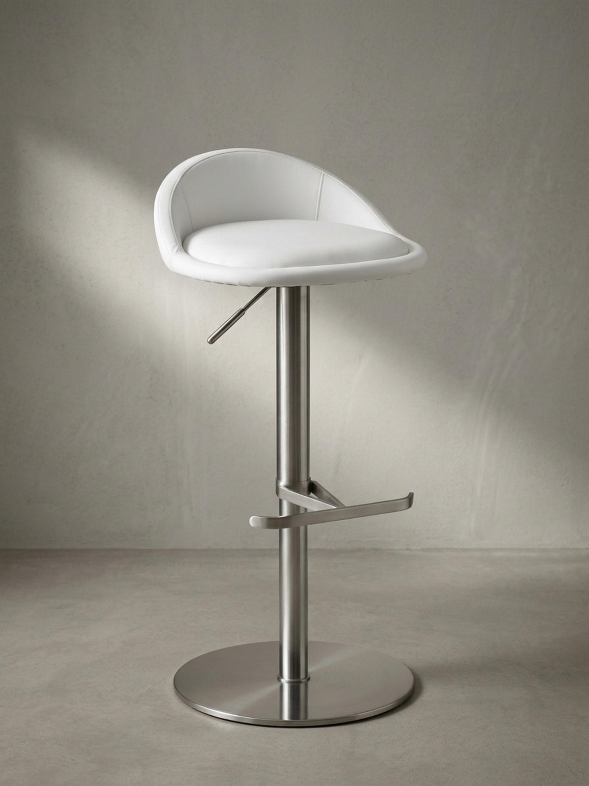 BARHOCKER Höhenverstellbar Edelstahl Halbrunde Rückenlehne DONAU, Weiß 43x43x90 cm - Silberfarben/Weiß, Kunststoff/Textil (43/90/43cm) - KADIMA DESIGN