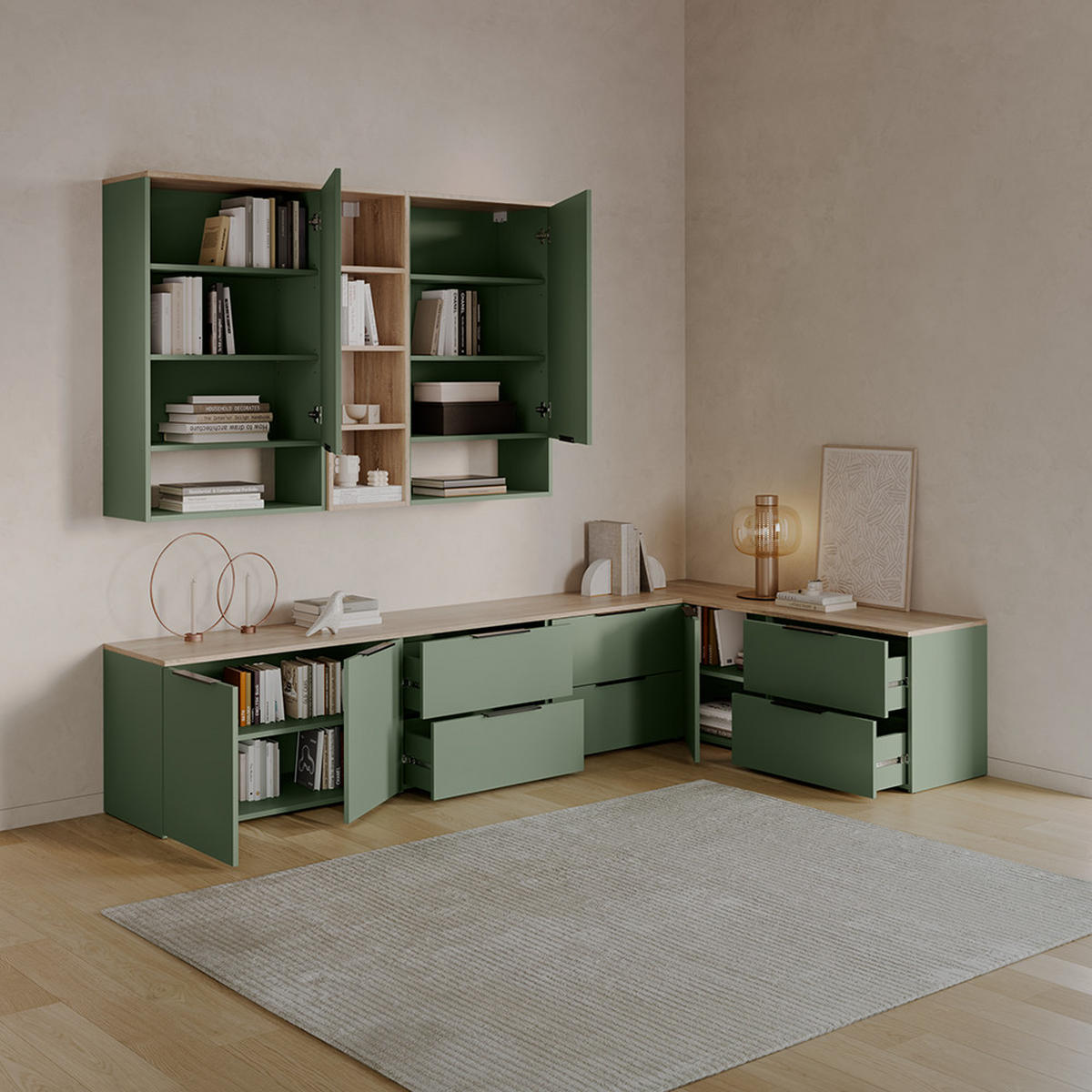DNEVNI BORAVAK SET Piave Zelena 3 dijela - zelena, drvni materijal (80/50/40cm) - Livinity®