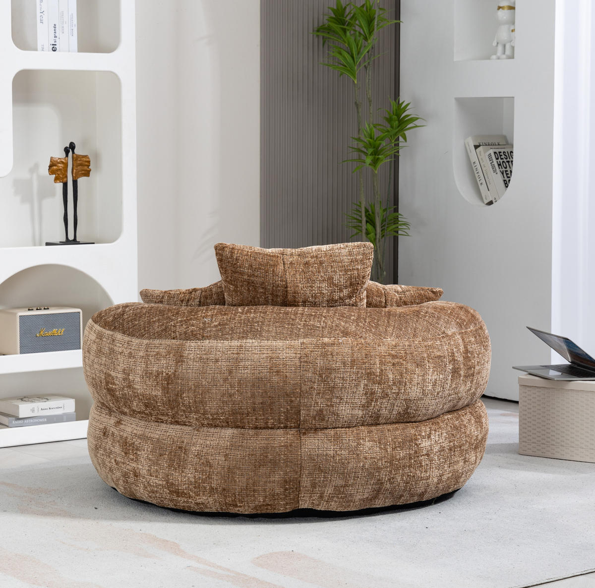 SITZSACK mit Armlehnen 108 x 108 x 52 cm Chenille Coffee - Braun, Kunststoff (108/52/108cm) - Beauniv