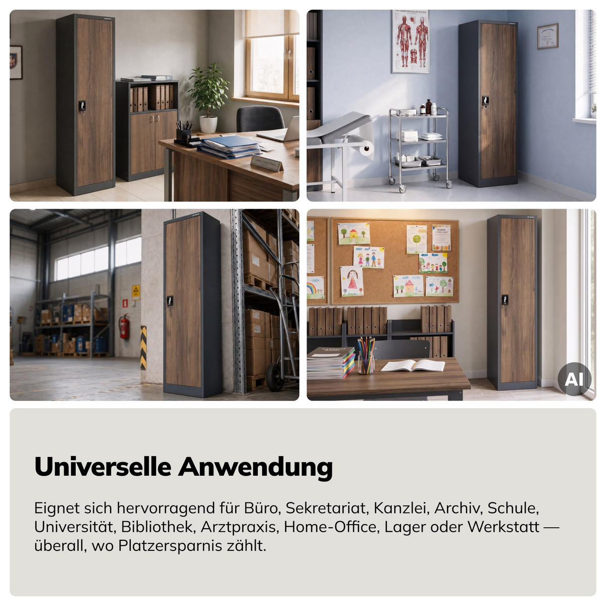 AKTENSCHRANK ALEX - Anthrazit/Braun, Metall (45/185/40cm) - Jan Nowak