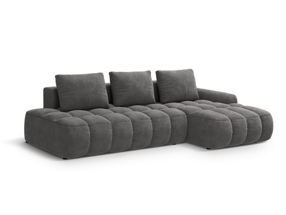 AUSKLAPPBARES-ECKSOFA rechts mit Container Linz aus Samt grau 3 Sitzplätze - Grau, Textil (142/275cm) - Cosmopolitan Design