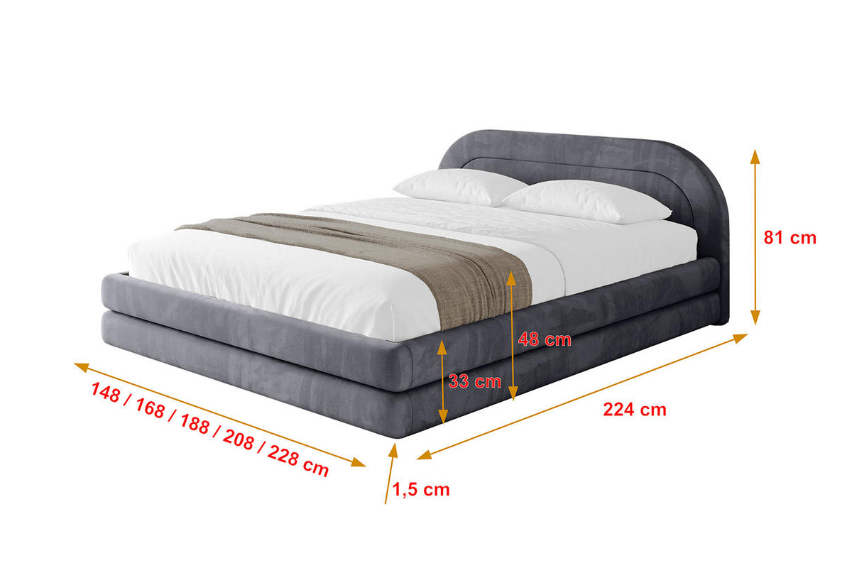 POLSTERBETT mit Bettkasten und Lattenrost, Bett mit Matratze H3/H4 - LERIS-v1 200x200 Dunkelgrau - Dunkelgrau, Holzwerkstoff/Textil (200/200cm) - ALTDECOR