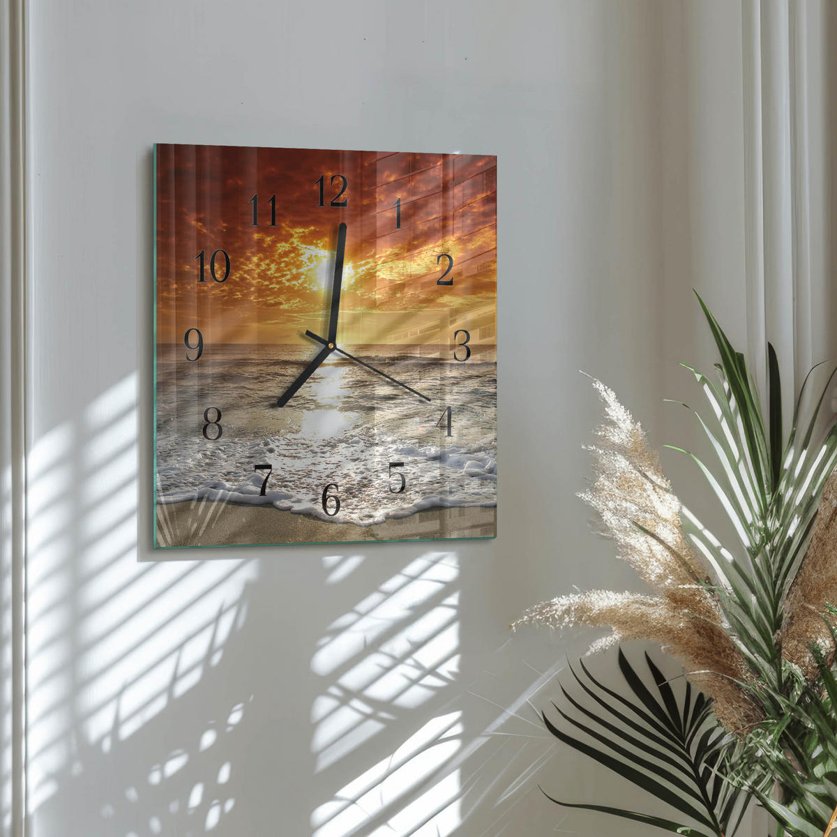 WANDUHR 30x30 cm - Strand Meer - Orange, Glas (30/30/0.4cm) - TULUP