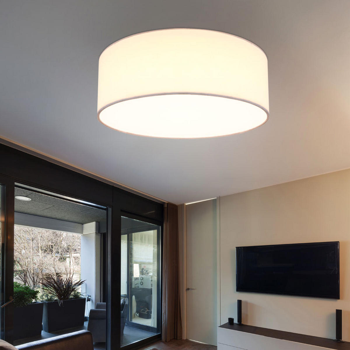 LED DECKENLEUCHTE Metall Textil Weiß - Weiß, Textil (30/30/12cm) - Globo Lighting