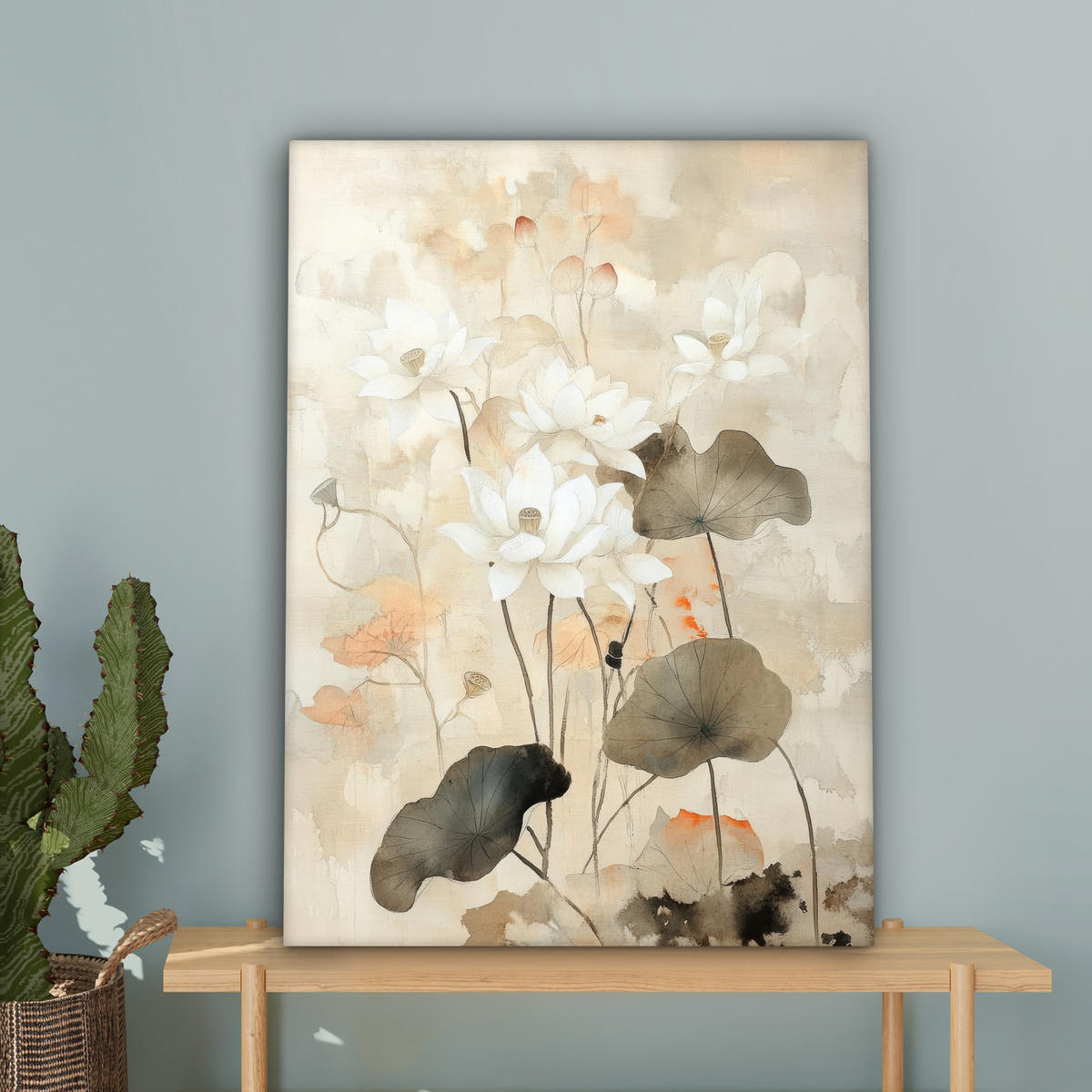 LEINWANDBILD Blumen - Japandi - Wabi sabi 60x80 cm - Sandfarben, Textil (60/80cm) - MuchoWow