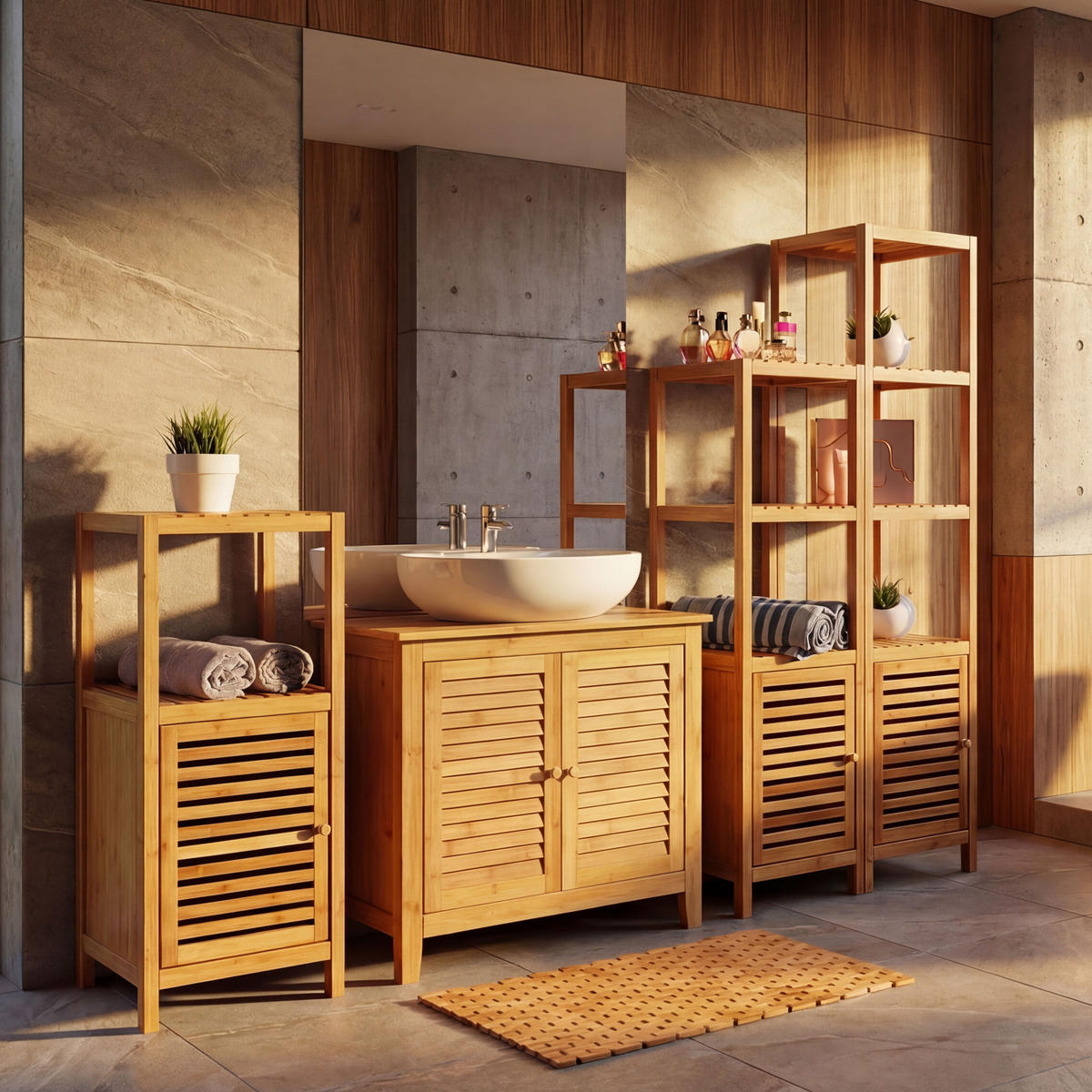 BADEZIMMERSET Braun 5er-Set - Braun, Holz (36/140/34cm) - MCW