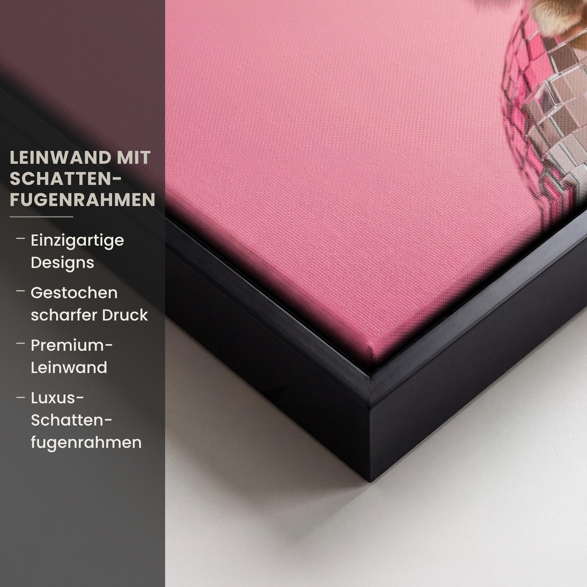 LEINWAND Bilder mit Rahmen - Schleife - Discoball - Kaninchen - 30x20 - Pink, Textil (30/20cm) - MuchoWow