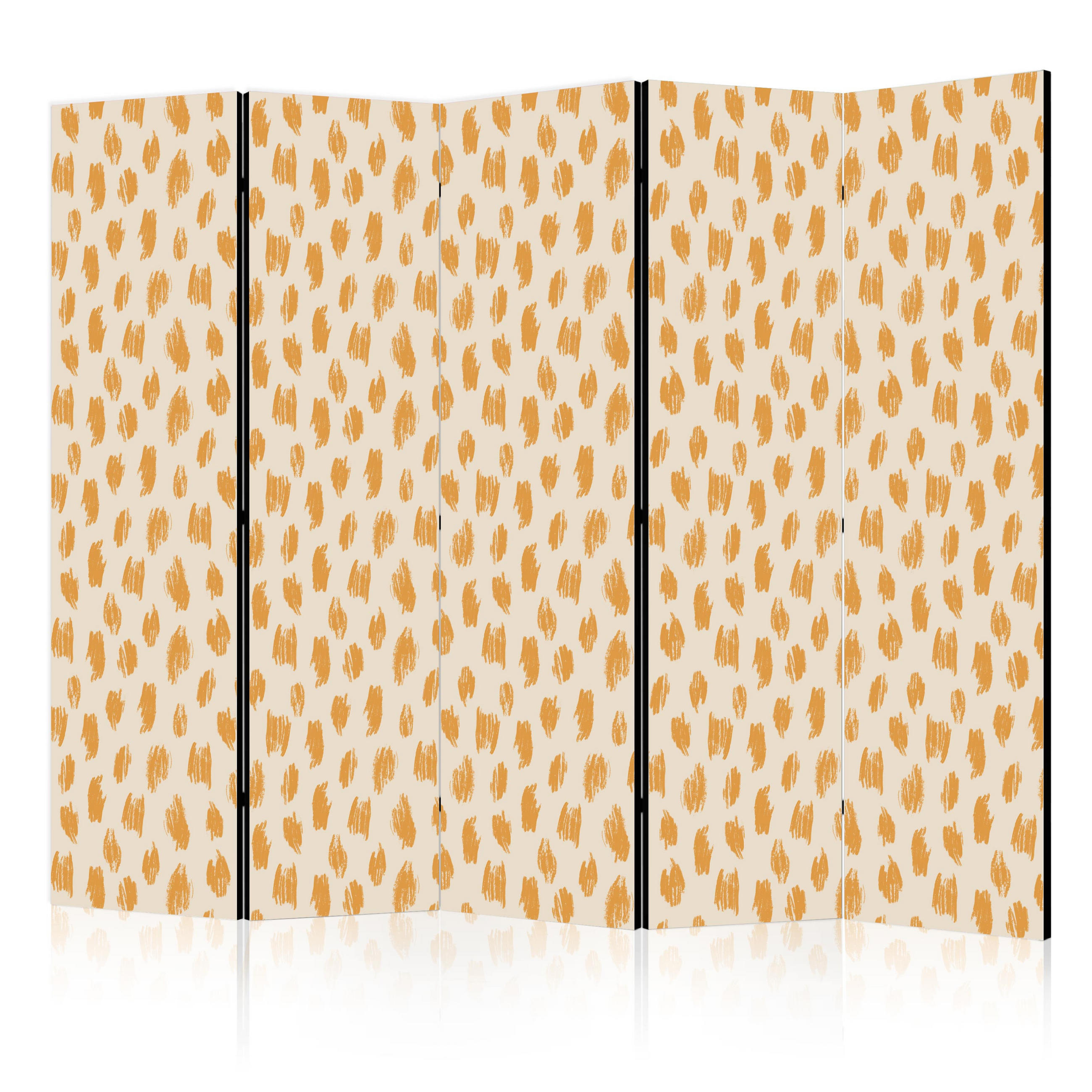 PARAVÁN Obojstranný 5-dielny 225x172 cm Abstrakcia Bodky - oranžová, drevo/textil (225/172/3cm) - Muralo