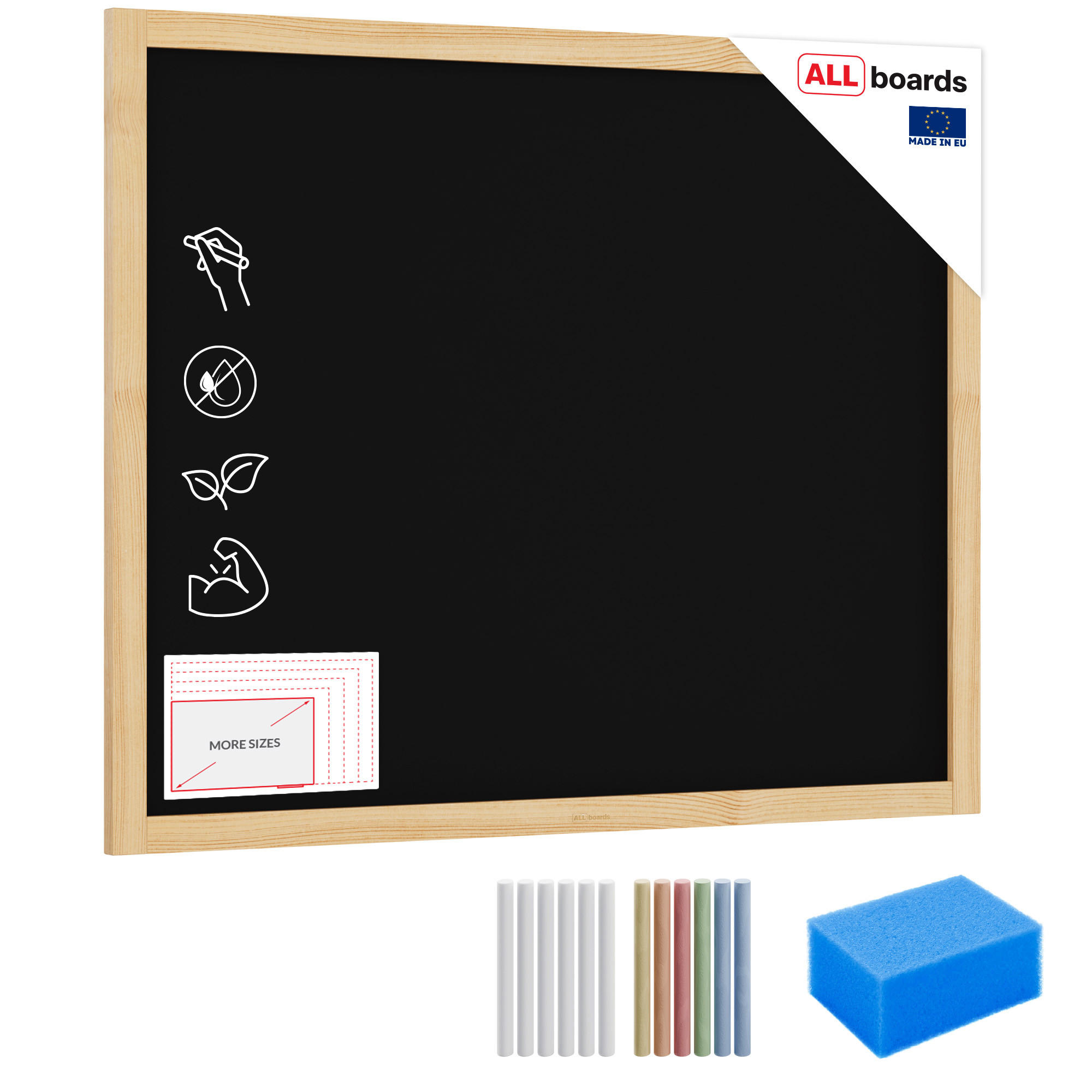 KREIDETAFEL mit naturlackierten Holzrahmen 100x80cm - Schwarz, Holz (100/80/2cm) - ALLboards