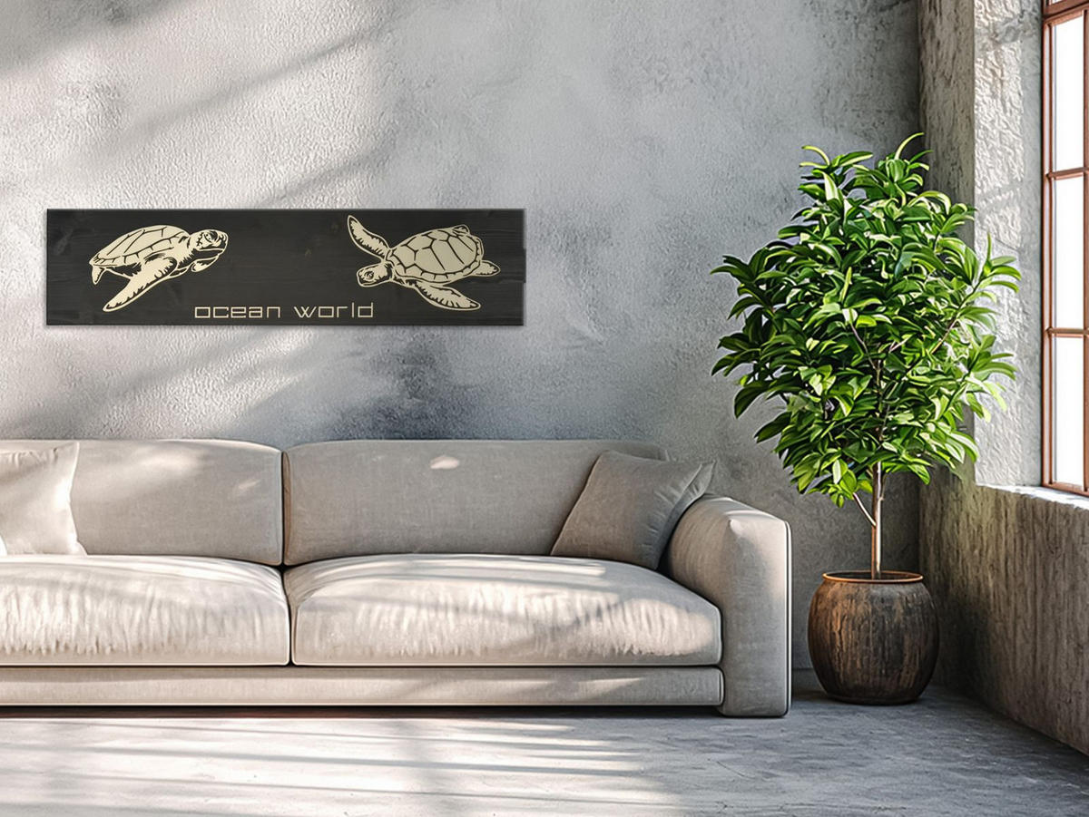 WANDBILD Turtles Holz 80/20 cm - Sandfarben/Braun, Holz (2.5/20cm) - Raumzutaten