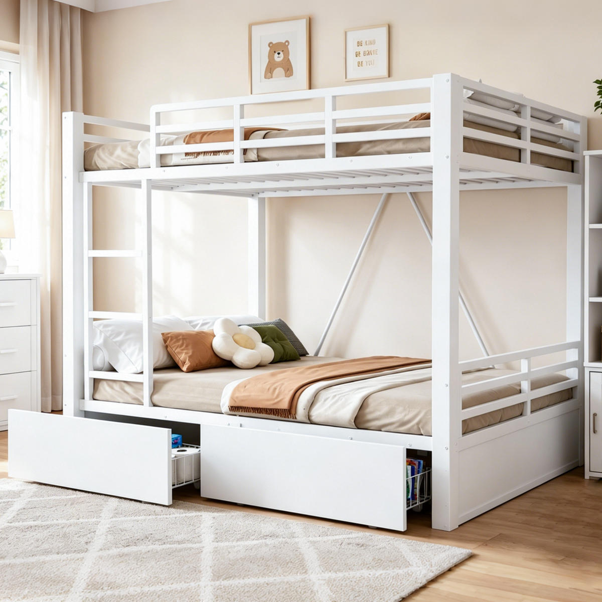 ETAGENBETT 140x200 Schubladen Leiter Weiß - Weiß, Metall (140/200cm) - FLIEKS