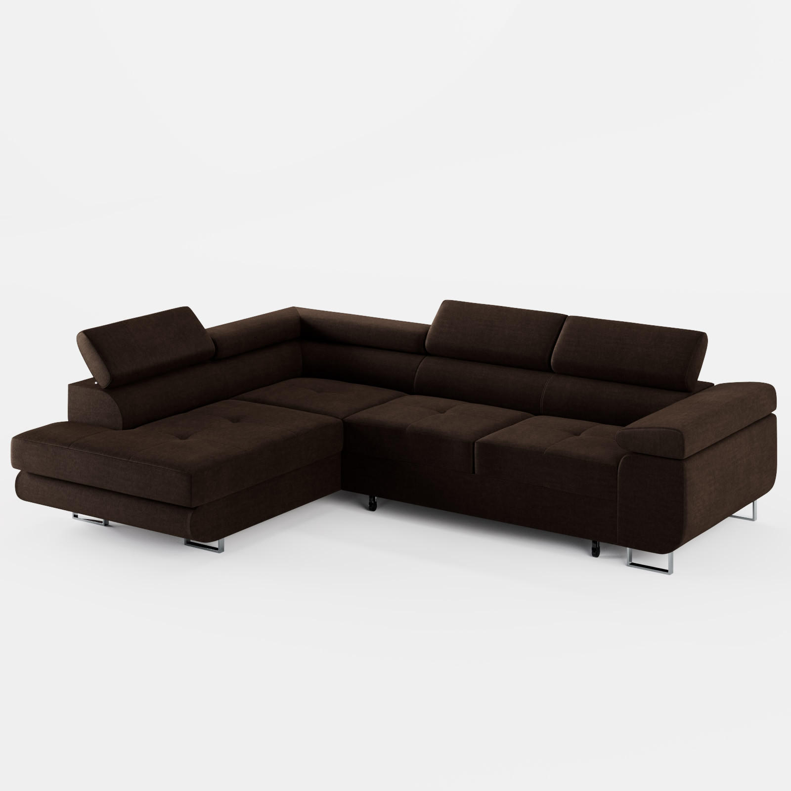 ECKSOFA VEMO EDGE Links Braun Velour-Stoff mit Bettkasten und Schlaffunktion - Dunkelbraun, Textil (200/270cm) - Barchello