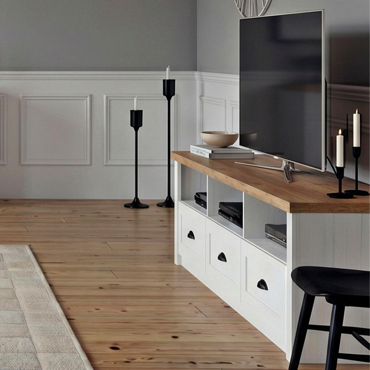 TV STOLÍK Léandre Biela a drevo - biela, kompozitné drevo (158/48.6/43cm) - Petits-meubles
