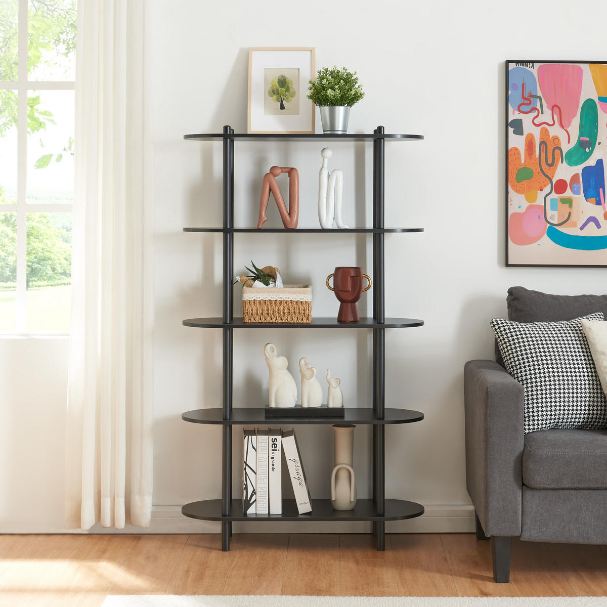 BÜCHERREGAL Øvre - Schwarz, Holzwerkstoff/Metall (80/139/30cm) - [en.casa]