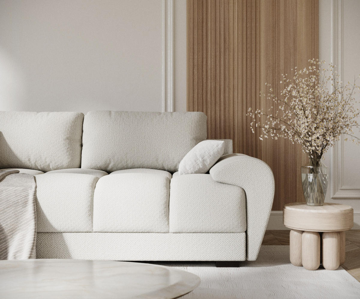 3-SITZER SOFA Peebles Beige Chenille-Stoff - Beige/Schwarz, Holz/Holzwerkstoff (244/90/101cm) - Maison de Reve