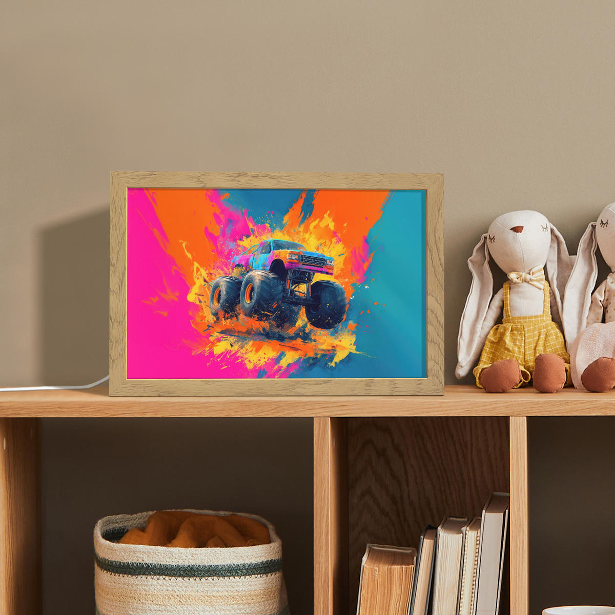 NACHTTISCHLAMPE Monstertruck - Abstrakt - Farbspritzer - Farbenfroh 30x20 cm - Pink, Holzwerkstoff (8/30/20cm)