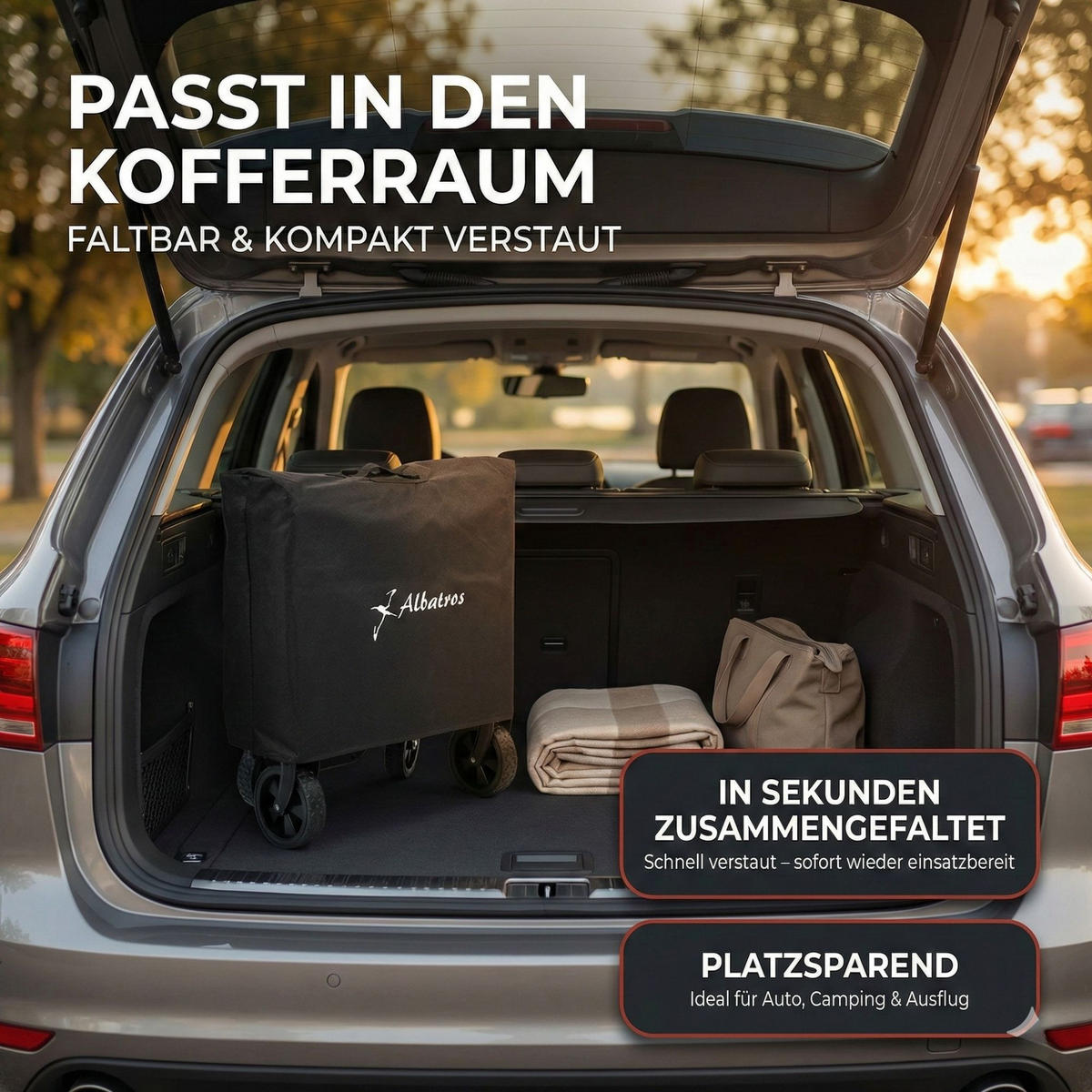 BOLLERWAGEN faltbar 120L - Schwarz, Kunststoff (47/94/86cm) - Albatros